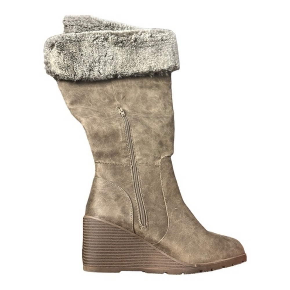 Women’s 11 W Lane Bryant Emma Wide Calf Suede Fur Trimmed Mid Calf Boot